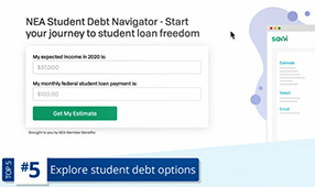 Image of the NEA Student Debt Navigator page where you can start your journey to student loan freedom on neamb.com