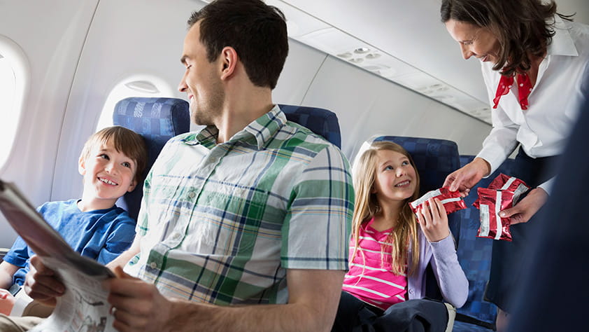 Family sitting on a plane