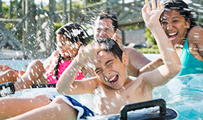Group of children playing in a water park