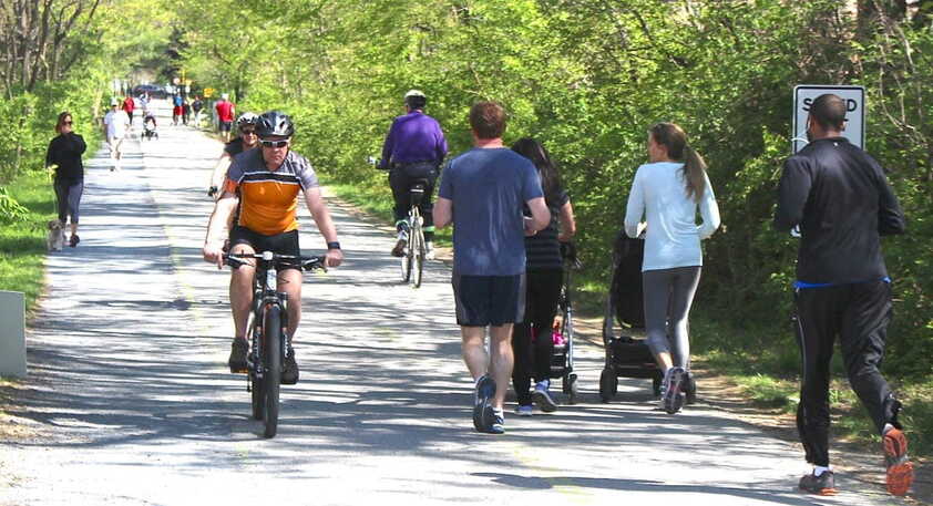 Bike riders and joggers on the Capital Crescent Trail in Washington, D.C.