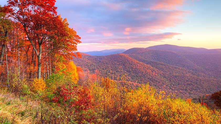 The Best Leaf-Peeping Spots from Coast to Coast - Sunrise in Autumn at Shenandoah National Park