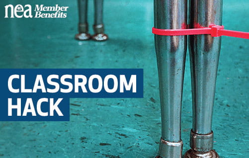 Two desk legs zip-tied together