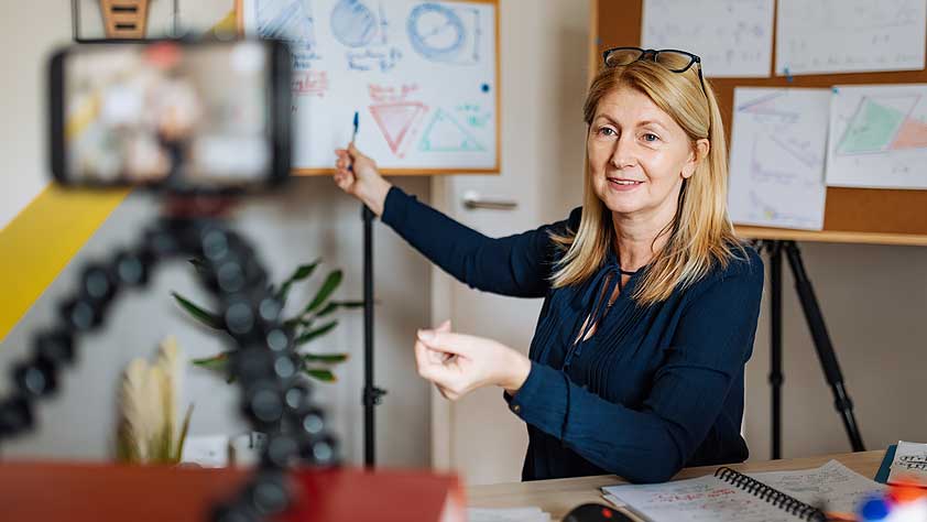 Teacher Using a Webcam for an Online Class