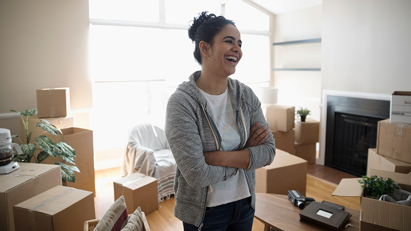 Woman Laughing at Move In Day