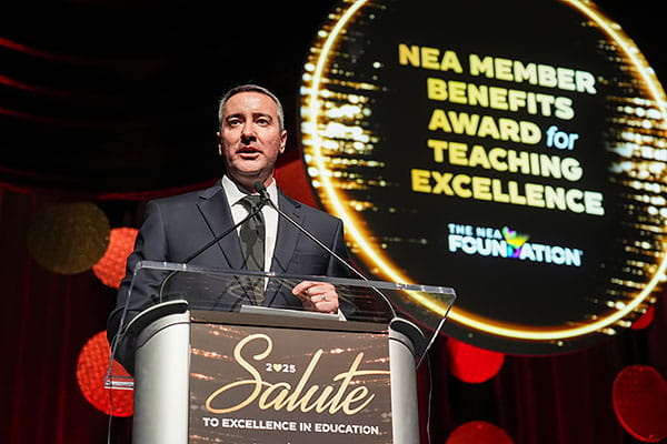 Matthew Hamilton, recipient of the 2025 NEA Member Benefits Award for Teaching Excellence