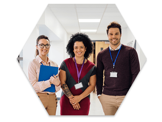 Teachers in a school hallway