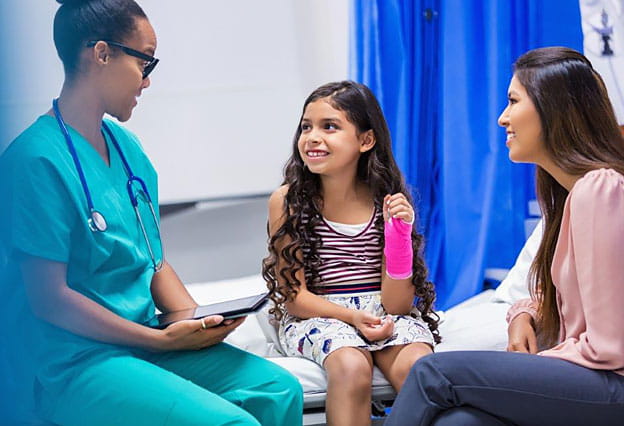 NEA Accident and Injury Insurance Program - Girl With Broken Wrist Being Treated in Hospital Emergency Room