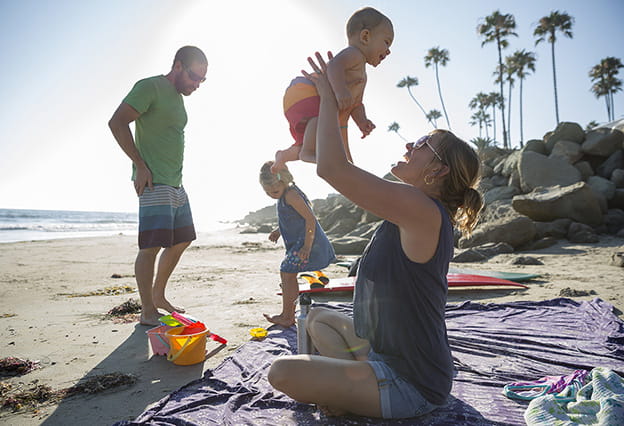 Family enjoying a beach day