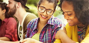 College students studying together outside